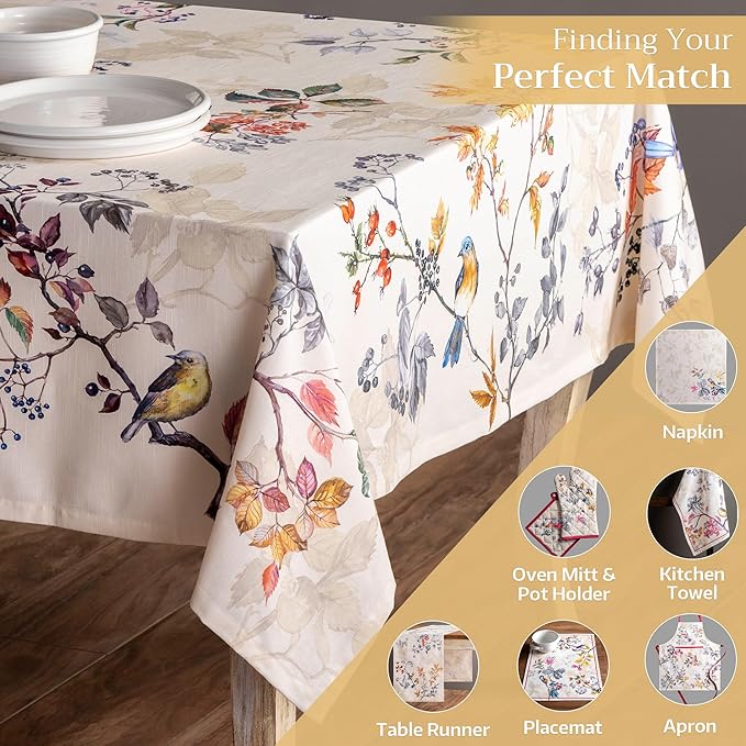 Maison d' Hermine Table Cloth Rectangle Table 100% Cotton 60 x 108 Inches Fall Tablecloth Reusable Everyday Use for Thanksgiving Christmas Decorations Dining Farmhouse Party (Equinoxe - Beige)