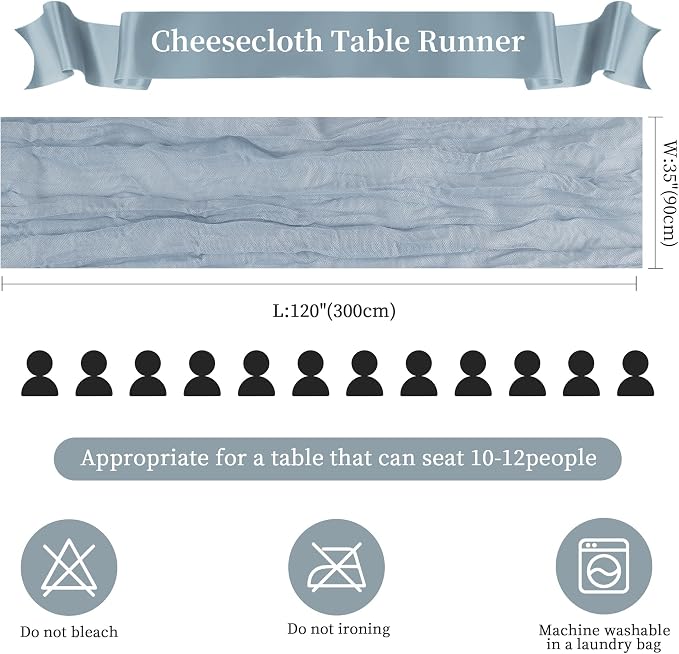 AGIRL 6 Pack Dusty Blue Cheesecloth Table Runner 10FT Boho Home Decor | Rustic - Image 3