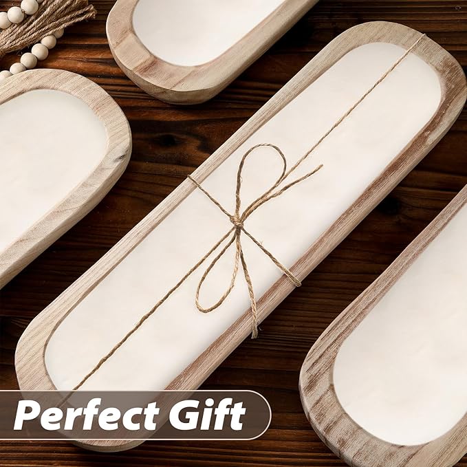 4 Pcs Wooden Dough Bowl Wood Decorative Rustic Wooden Bowls Table Centerpiece for Living Room Home Dining Room Kitchen Decoration(Natural,20'' X 6'' X 2'',Classic)