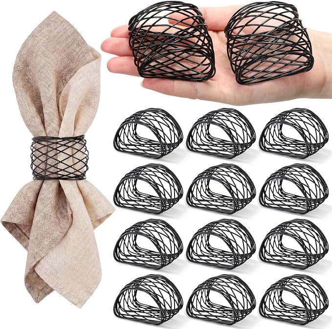 LemonRoad 12 Pcs Black Twisted Wire Mesh Napkin Rings Metal Napkin Holders by Unknown