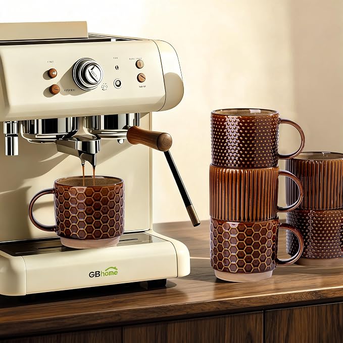 GBhome 12 OZ Stackable Coffee Mugs Set of 6, Ceramic Coffee Cups Set | 3 - Image 5
