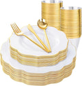 bUCLA 180PCS White and Gold Plastic Plates Disposable by BUCLA