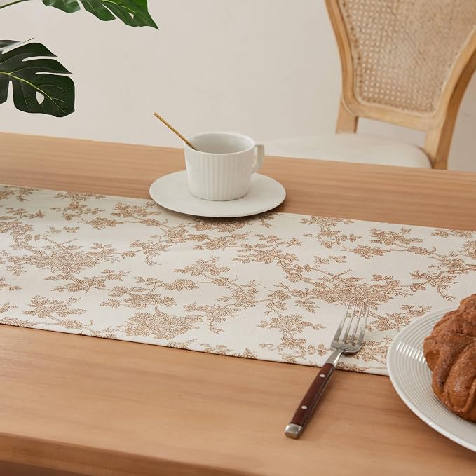 French Pastoral Farmhouse Table Runners, 13x90 Inch Brown | 100% Organic Cotton - Image 5