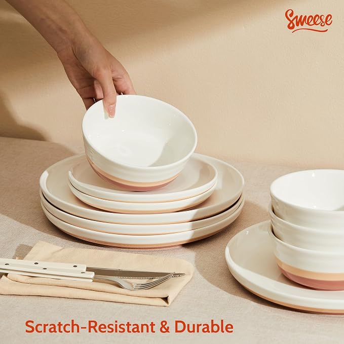 Sweese Plates and Bowls Sets, 18 Pieces Modern Porcelain Dinnerware Set - Image 7