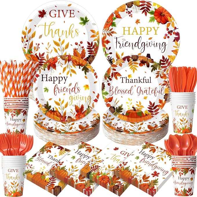 450 Pcs Happy Friendsgiving Tableware Set Decorations, Serves 50 | Fall by Unknown
