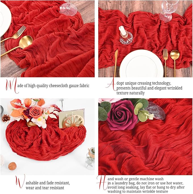 25 Pack Red Table Runner 17 x 108inch Cheesecloth Table Runner Boho Gauze Table - Image 3