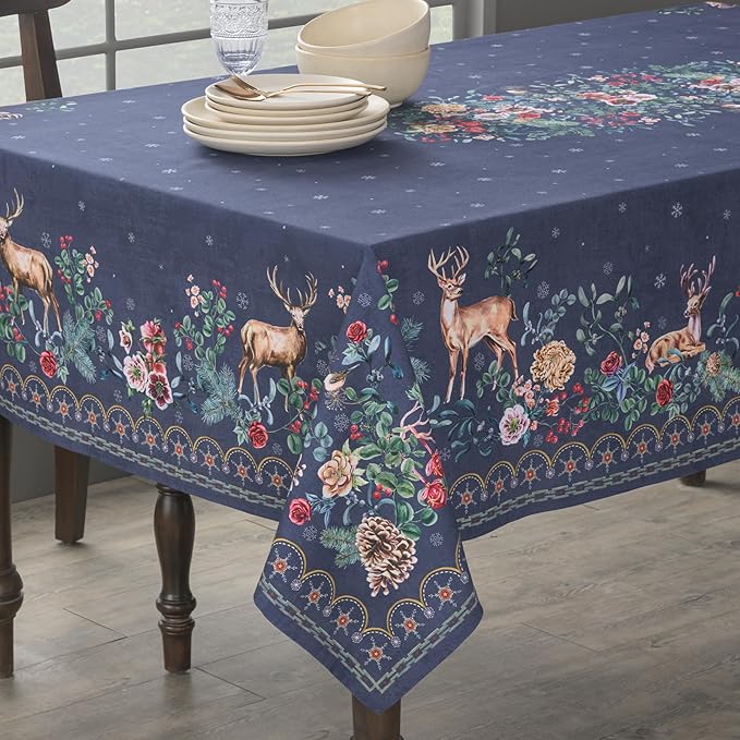 Maison d' Hermine Table Cloth Rectangle Table 100% Cotton 70 x 90 Inches Fall Tablecloth Reusable Everyday Use for Thanksgiving Christmas Decorations Dining Farmhouse Party (Christmas Joy)