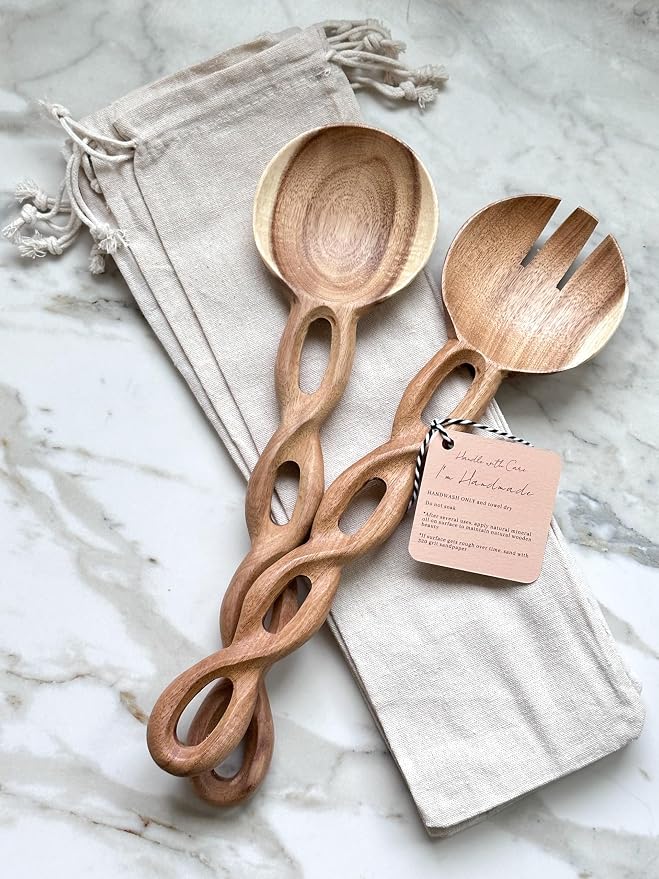 Salt & York 13-Inch Acacia Wood Salad Servers, 2-Piece Handcrafted Wooden Fork - Image 5