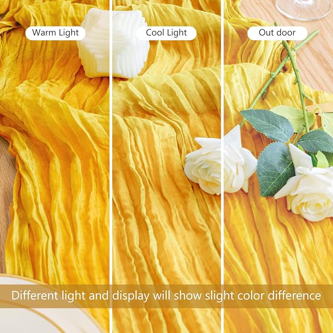 Cheesecloth Table Runner 10FT 3Pcs Gold Boho Gauze Rustic Sheer Runners | - Image 5