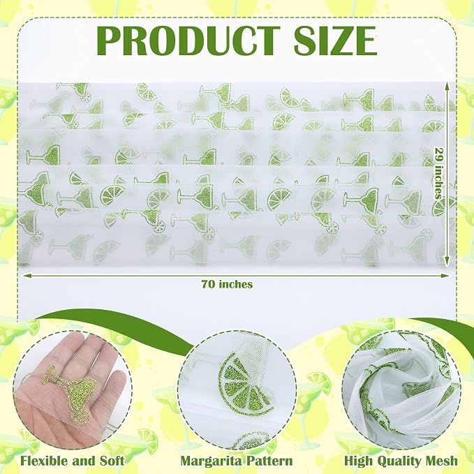 4 Pcs Margarita Table Runners 29 x 70 Inch Glitter Green Margarita Tulle Lace - Image 3