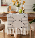Boho Table Runner 13 x 60 Inch Long Natural Cotton Woven Runner by Caflife