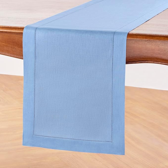 Solino Home 100% Pure Linen Table Runner Cornflower Blue Woven, 14 x 108 in | - Image 2