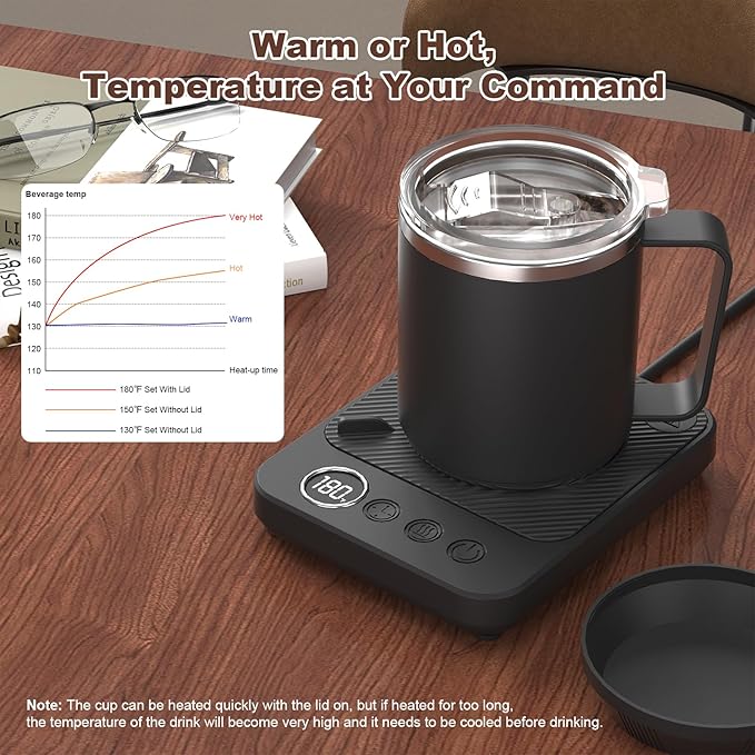 Coffee Mug Warmer & Mug Set for Desk, Smart Coffee Cup Warmer with 16oz Heated Mug, Coffee Heater with Auto Shut Off for Office/Home, Birthday/Valentine's Day/Coffee Gifts for Men & Women, Black