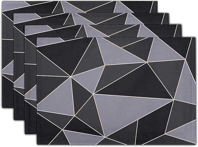Black Table Mats Set of 4 - Mid Century Modern Placemats Gray Table Mats 12x18 for Party Kitchen Dining