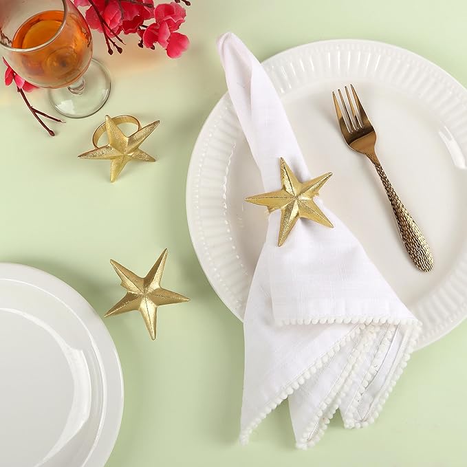 ALPHA Living HOME Napkin Rings Set of 12, Star Shaped Napkin Holder, Metal Serviette Rings, Gold Napkin Rings, Farmhouse Table Accessories for Dining Table, Weddings, Parties & Home Décor, Durable