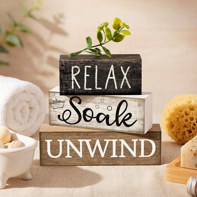 Moucuny 4 Pcs Bathroom Shelf Decor Sign Farmhouse Bathroom Decor and - Image 2