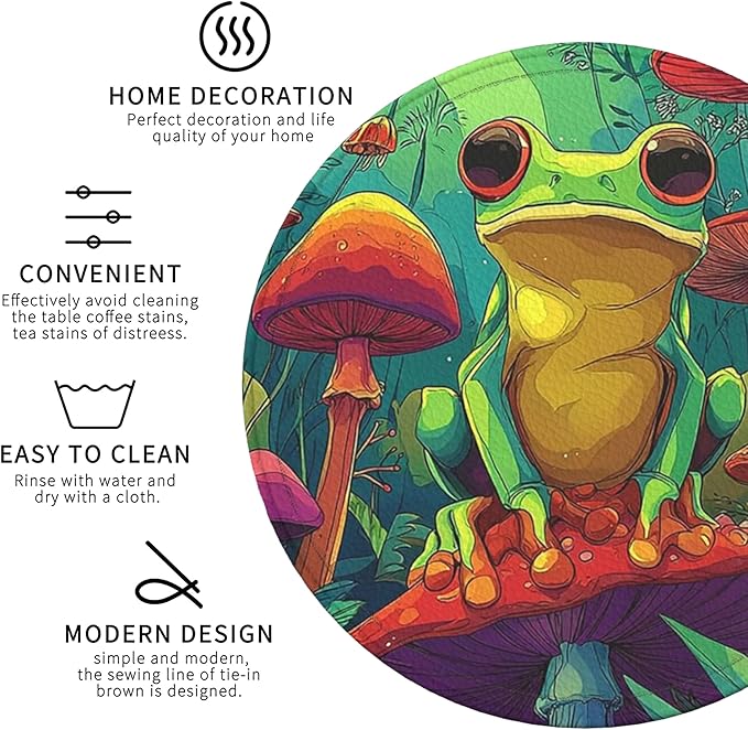 Frog Coasters Leather Round Drink Coasters 6 Pcs Set with Holderor for Cup Drink Coffee Table Bar Home Decor