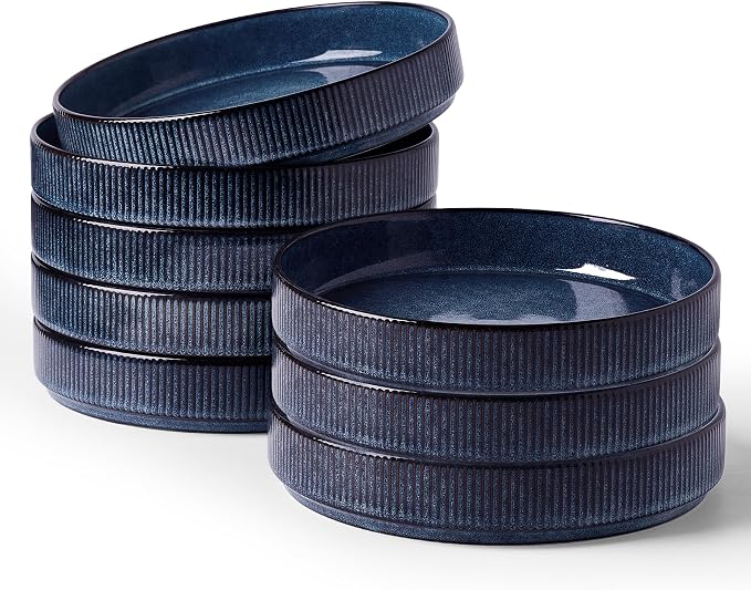 famiware Star 8.25" Pasta Bowls Set of 8, Bowl Plates, Nebulas Blue | Microwave by Famiware