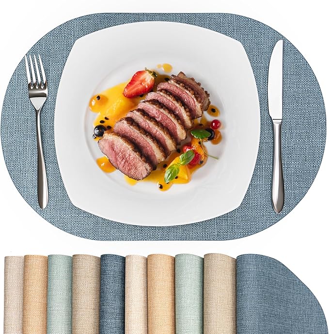 Oval Placemats for Dining Table Set of 6, Washable Leather Table Mats, Waterproof Heat-Resistant Non-Slip Kitchen Placemats, Simple Style Oval Design
