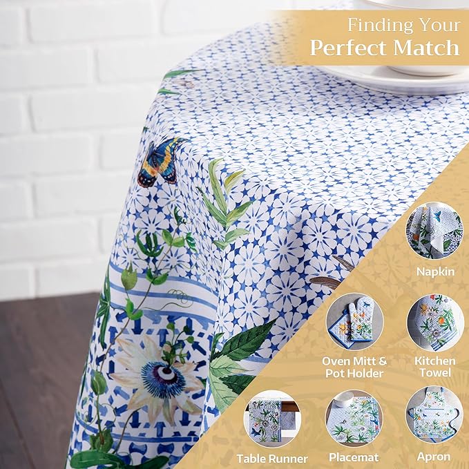 Maison d' Hermine Table Cloth Round Table 100% Cotton 69 Round Inches Tablecloth Reusable Decorative for Dining Room Farmhouse Home Valentines Day Decorations Spring Summer - Passiflora