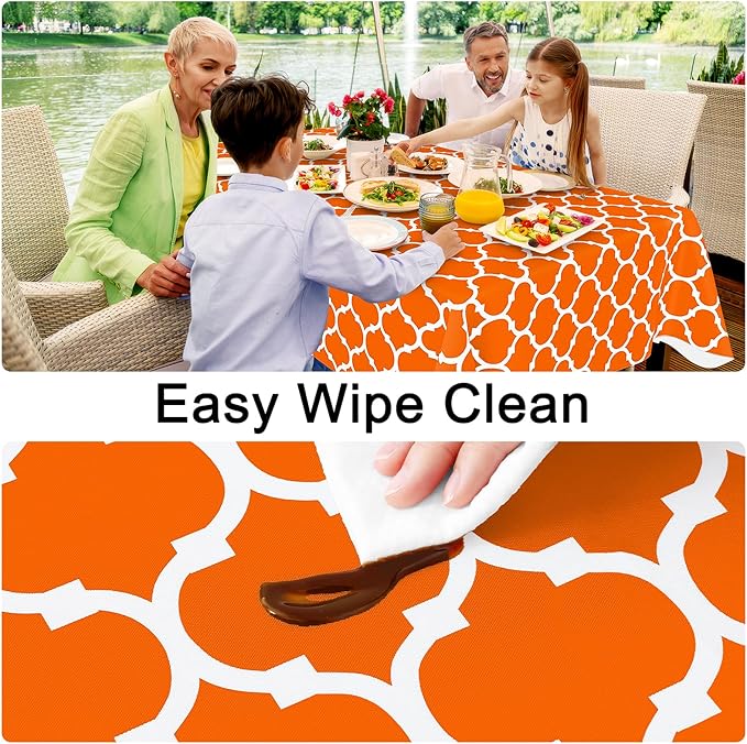 Smiry Round Plastic Table Cloth, Waterproof Vinyl Tablecloth with Flannel Backing for Round Tables, Wipeable & Spillproof for Dining, Camping, Indoor and Outdoor (60" Round, Bright Orange)