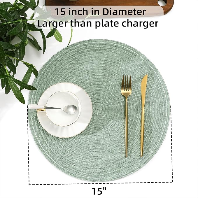 SHACOS Round Placemats Set of 8 Washable 15 inch Round Table Mats Cotton - Image 6