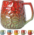18oz Unique Red & Green Kiln-Change Ceramic Coffee Mug, Handcrafted Hammered by XIYUANJI