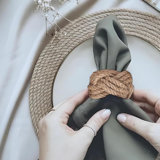 Lightnpro Jute Napkin Rings Set of 12, Classic Hand Woven Napkin Holders, Decorative Serviette Ring, Christmas Party Decoration, Everyday, Family Gatherings - Set Your Table with Style - Natural