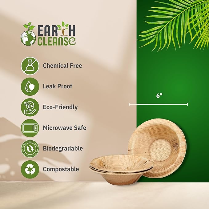 Areca Palm Leaf Bowls 6-Inch, Pack of 25