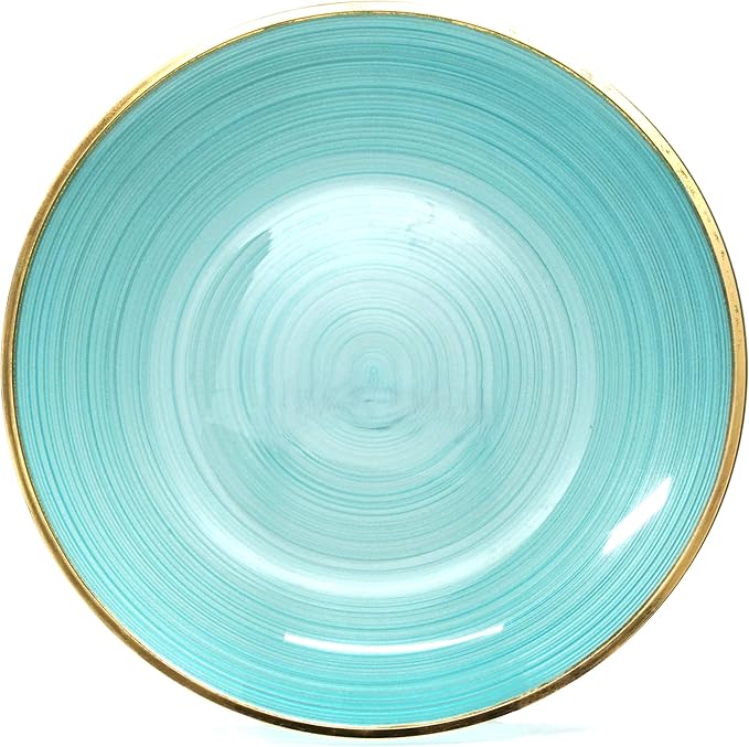 " OCCASIONS " 100 Plates Pack,(50 Guests) Premium Wedding Party Disposable Plastic Plates Set -50 x 10'' Dinner + 50 x 7'' Salad/Dessert (Belize in Aqua & Gold)