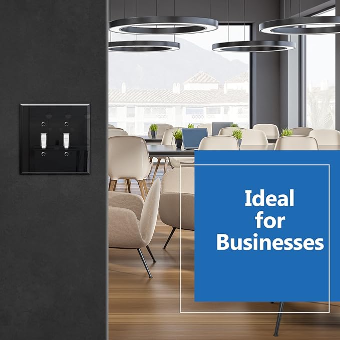 LIDER Double Toggle Switch Acrylic Wall Plate, Mirrored Dual Light Switch Plate, Plexiglass Switch Cover, Reflective Finish, Modern Decoration Upgrade, Oversized 2-Gang 5.25" x 5.25", Black