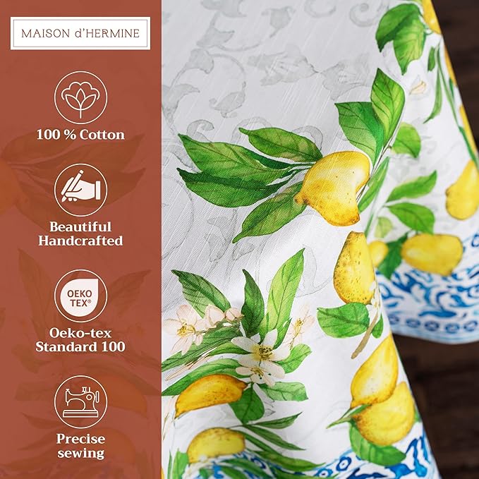 Maison d' Hermine Table Cloth Round Table 100% Cotton 63 Round Inches Tablecloth Reusable Decorative for Dining Room Farmhouse Home Valentines Day Decorations Spring Summer - Cedrat