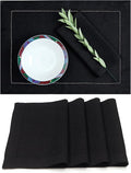 D'Moksha Homes Linen Placemats Set of 4 - Classic Hemstitch Black Placemats 14 x 19 Inch - 100% Pure Linen Table Mats for Spring, Easter - Handcrafted and Machine Washable