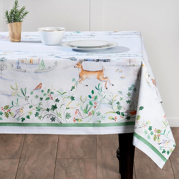 Maison d' Hermine Table Cloth Square Table 100% Cotton 54 x 54 Inches Fall Tablecloth Reusable Everyday Use for Thanksgiving Christmas Decorations Dining Farmhouse Party (Snowy World)