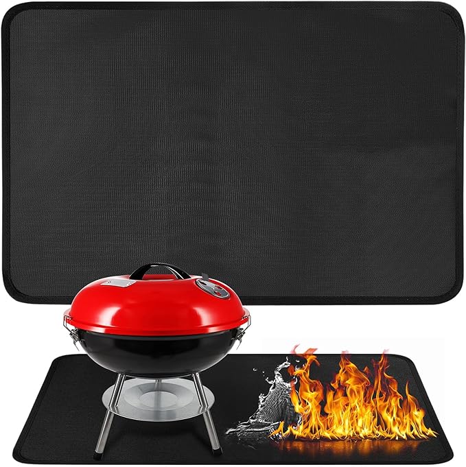Grill Mats for Outdoor Grill Table Mat, Heat Resistant Mats for Countertop and Grill Table, Portable Charcoal and Propane Gas Grill, Pizza Oven Compatible with Blackstone, Ninja 24x36x0.04in, Black