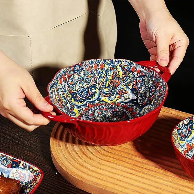 2 Pack Boho Ceramic Serving Bowls - Image 2