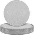 Round Placemats Set of 6 with Holder, Cotton Rope Woven Place Mats, Hot Pads for Kitchen, Heat Resistant Table Mats, 13 Inch Farmhouse Washable Braided Placemat for Kitchen Decor (Gray)