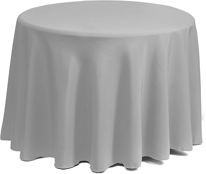 Gee Di Moda Round Tablecloth - 90 Inch Silver Round Table Cloth for 30 to 60 Inch Round Tables - Heavy Duty Washable Fabric - for Buffet Table, Holiday Party, Dinner, Wedding & Baby Shower