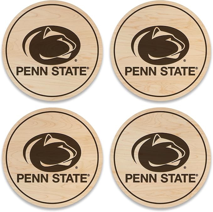 LazerEdge Wooden Coaster Set - 100+ University Designs Hand Crafted from Maple Wood - Officially Licensed Product - 4-Pack (Penn State Nittany Lions)