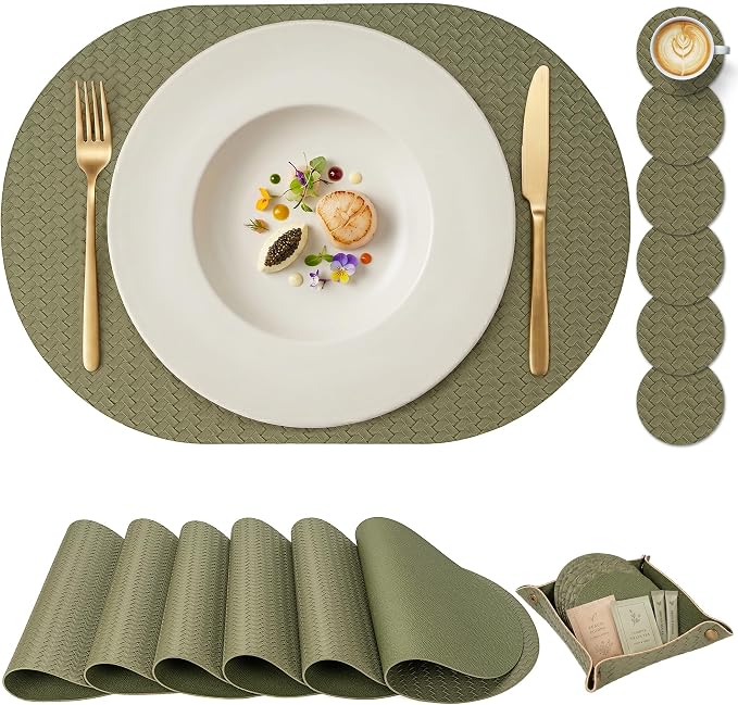 Woven Faux Leather Oval Placemats Set of 4/6 by Promattoo