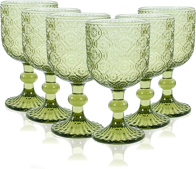 CHLJAR Green Vintage Wine Glasses set of 6 Goblets Glassware, 14 oz Green Wine by Unknown