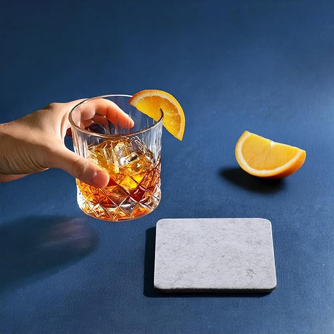 A&A Wonders Premium Felt Coasters for Drink, Two-Tone Reversible, Absorbent Felt Protects Furniture, Table, Anti Slip, Suitable for Drinks & All Table Types (Light Gray/Dark Gray, Square 18 Pack)