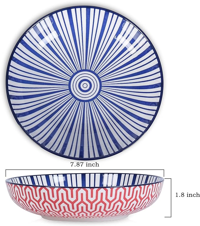 Selamica Porcelain 26 Ounce Pasta Bowls Set of 6, 8 inch Wide and Shallow Salad - Image 2