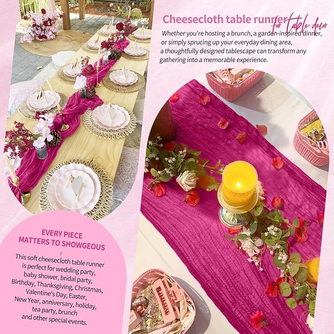 30 Pack Cheesecloth Table Runner 10FT Fuschia Table Runner Boho Gauze Cheese - Image 8