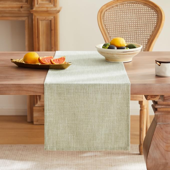 Rustic Cotton Linen Table Runner, 13x90 Inches Green | Farmhouse Style Linen - Image 4