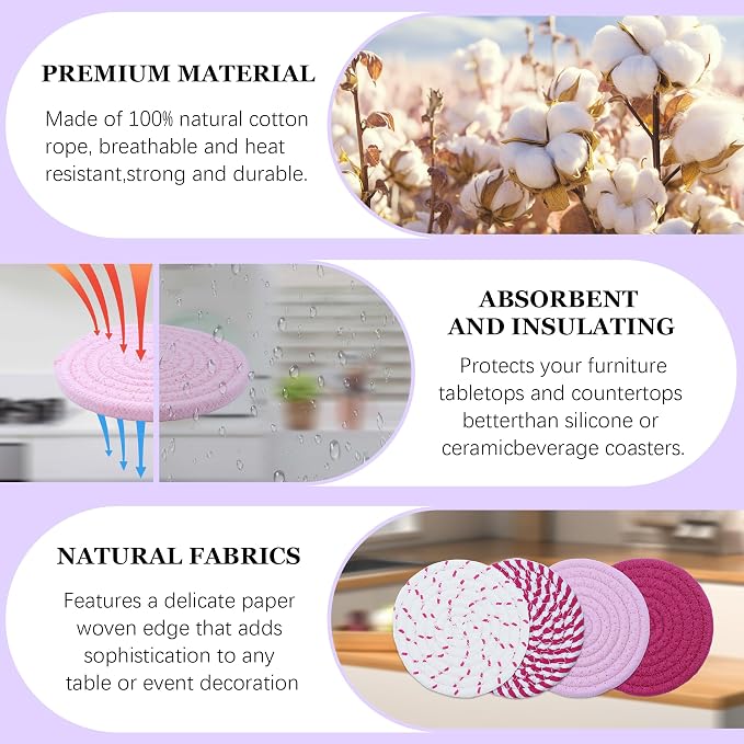 8 Pcs Drink Coasters, Minimalist Cotton Woven Coaster Set, 4 Colors Absorbent - Image 5