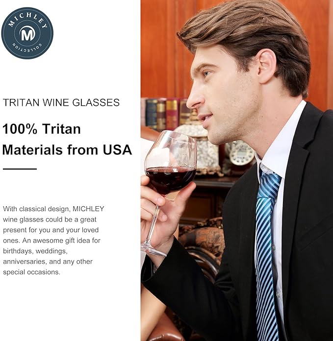 MICHLEY Unbreakable Red Wine Glasses 17 oz, Tritan Plastic Reusable Stemware for Indoor and Outdoor Use, Set of 4