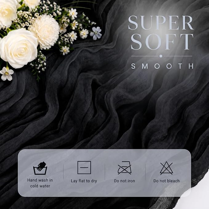 12 Pack Black Cheesecloth Table Runner 17x108 Inch Boho Rustic Semi Sheer Gauze - Image 2