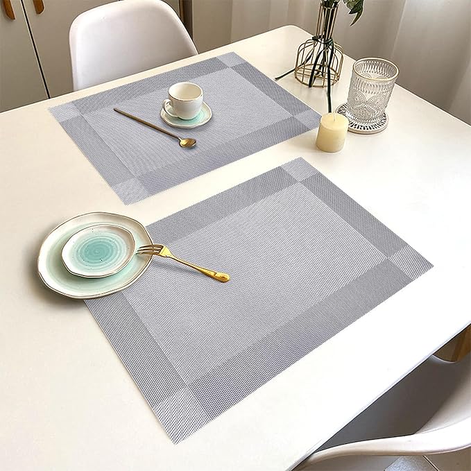 Silver Grey Vinyl Placemats Set of 8, Heat Resistant Table Placemats | 18x12 - Image 7