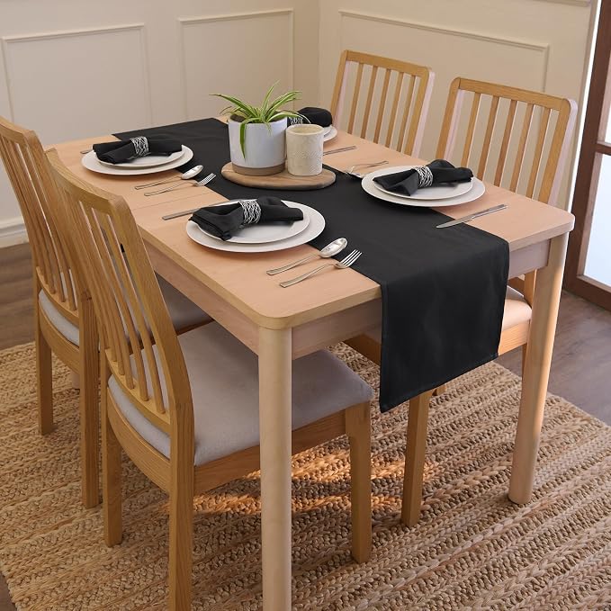 Encasa XO Table Runner, Cotton Canvas Dining Runner 13"x48" | Jet Black - Image 2